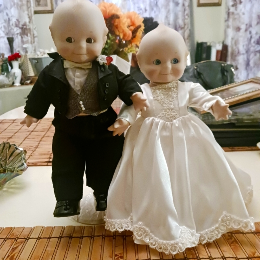 Vintage Danbury Mint Kewpie Bride and Groom Porcelain Dolls